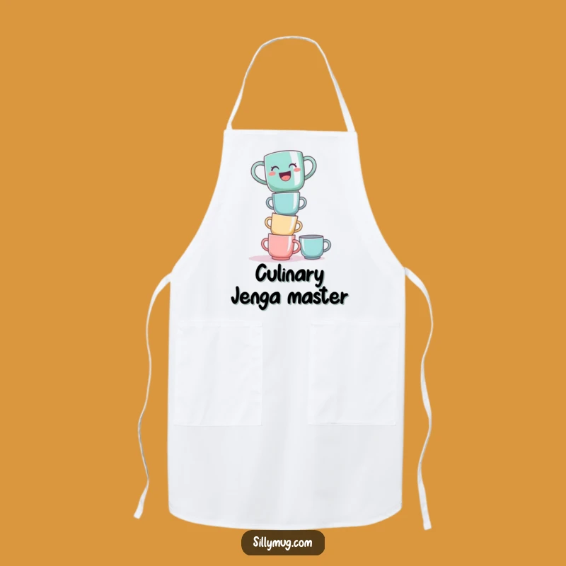 Funny Laughing Mug Tower Apron - Cook with Comedic Style and Precariousness!