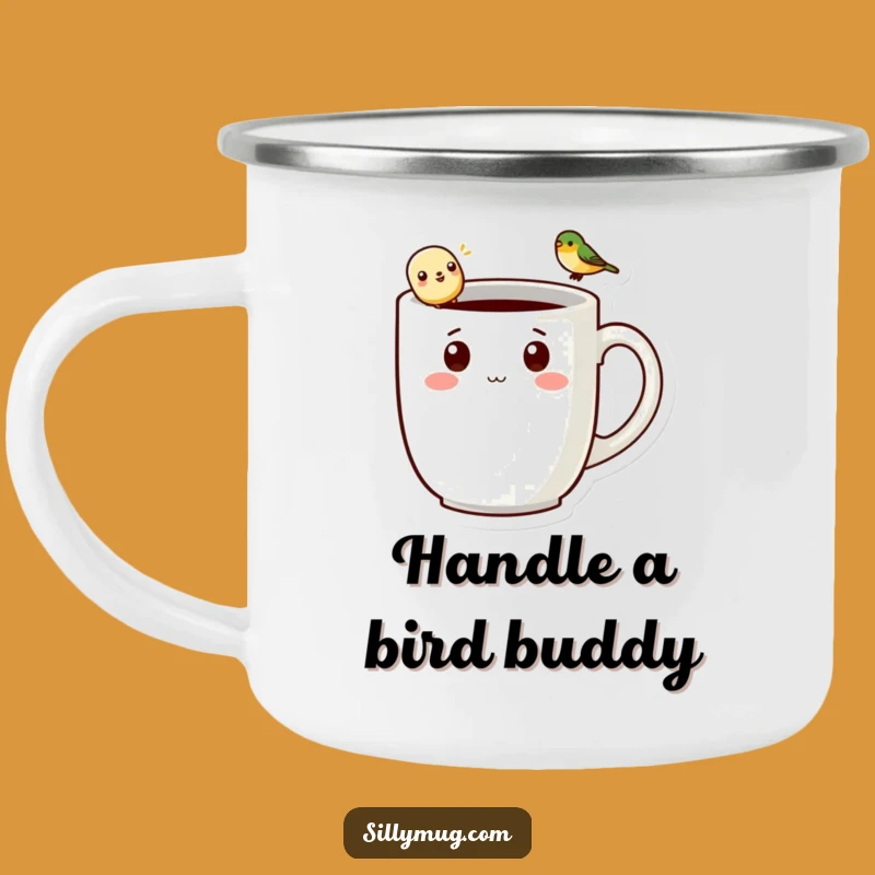 Durable Funny Kawaii Mug: Outdoor Character & Bird Enamel Cup, Adventure Gift