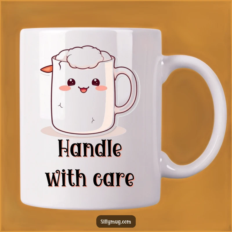 Funny Kawaii Cracked Mug: Sheepish Grin Character, A Perfectly Imperfect Gift