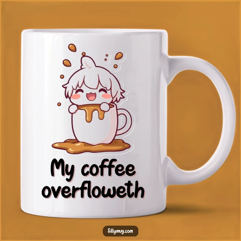 Funny Coffee Spill Mug: Joyful Character Overflowing Mug, Perfect Gift