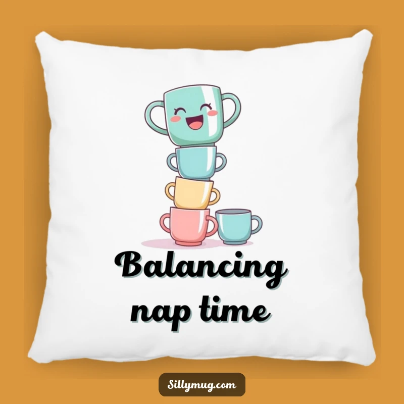 Comfy Funny Laughing Mug Tower Pillow - Snuggle Up with Humorous Instability!