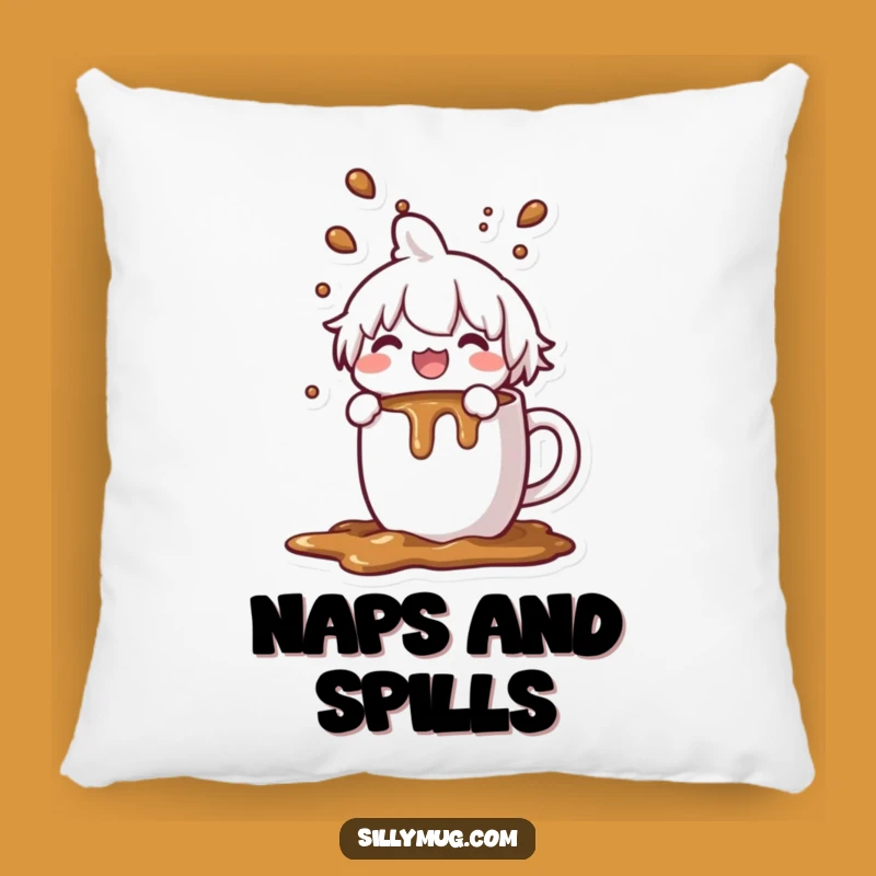 Funny Coffee Spill Pillow: Cozy Joyful Overflow, Gift