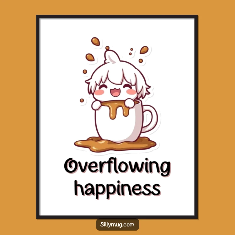 Funny Coffee Spill Digital Art: Joyful Overflowing Mug, Print