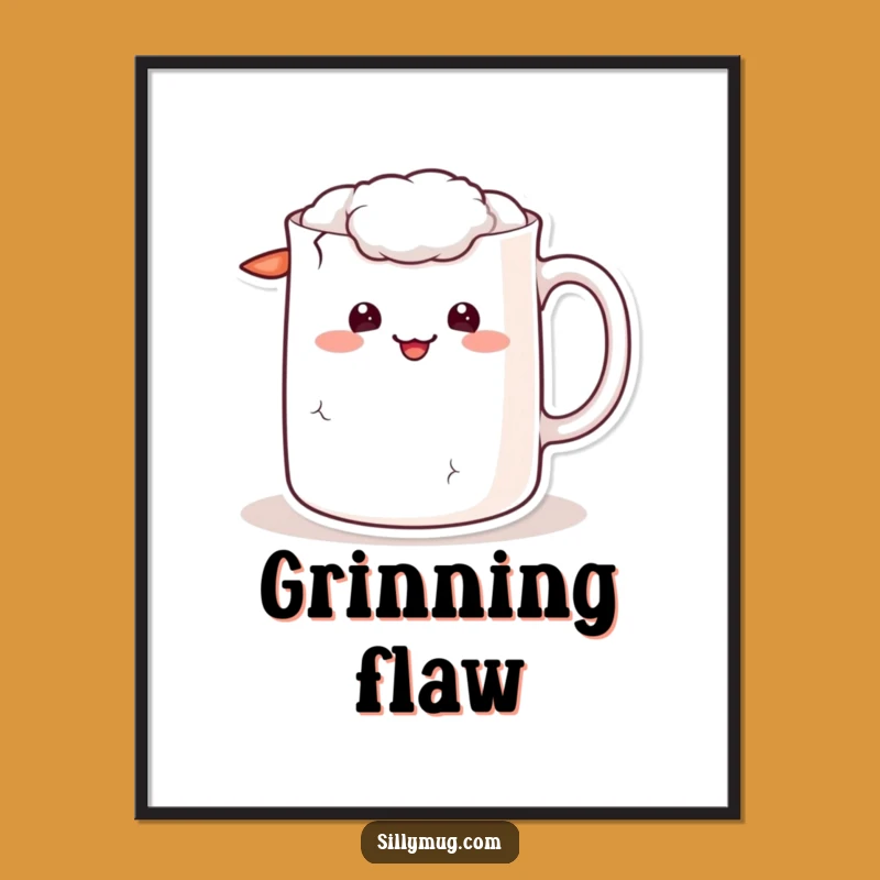 Funny Kawaii Cracked Digital Art: Sheepish Grins for Imperfect Decor Gift