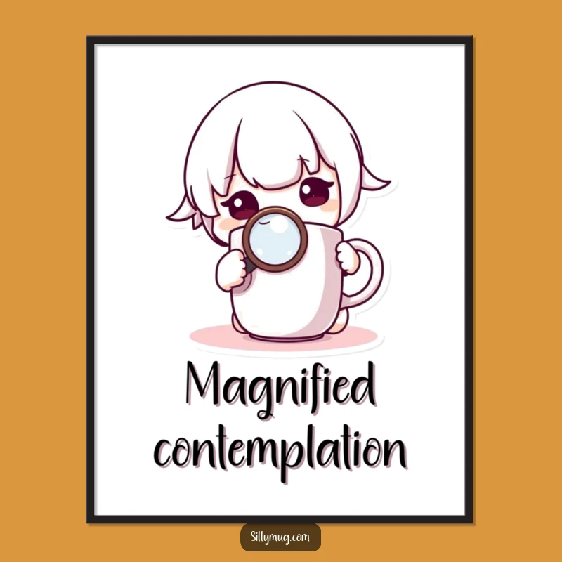 Funny Kawaii Digital Art: Curious Character Mug Magnifier - Instant Whimsical Decor