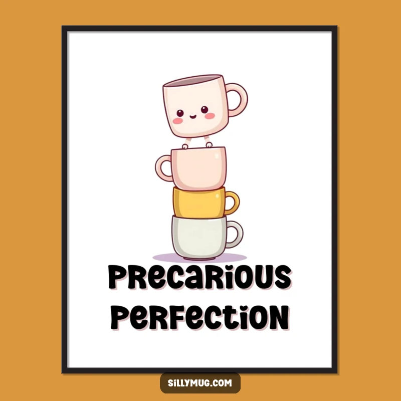 Funny Kawaii Mug Balance Digital Art: Instant Amusements for Your Walls!