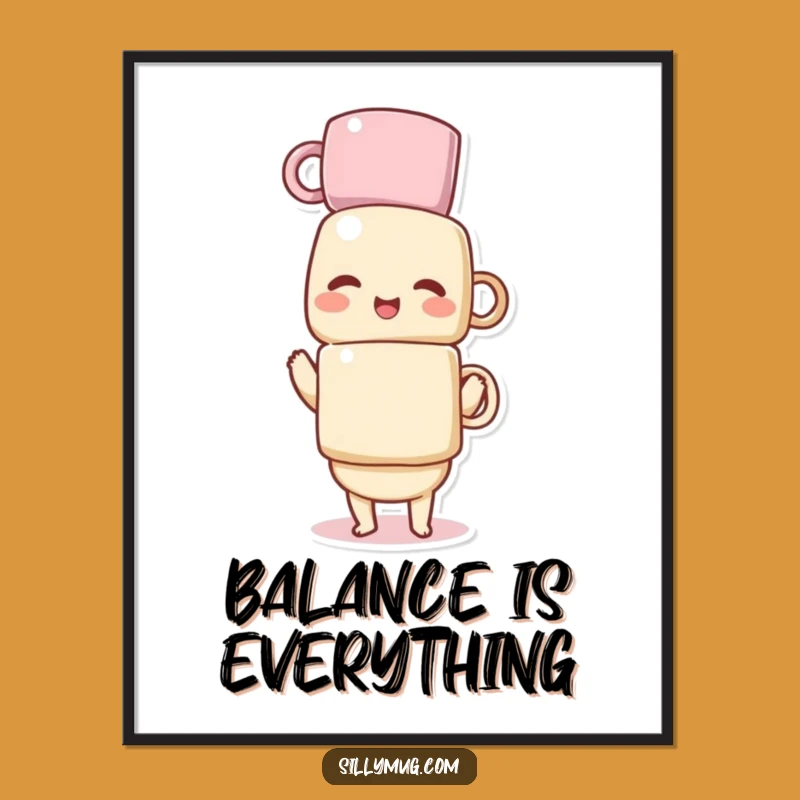 Funny Kawaii Mug Balance Digital Print: Instant Laughs for Your Space