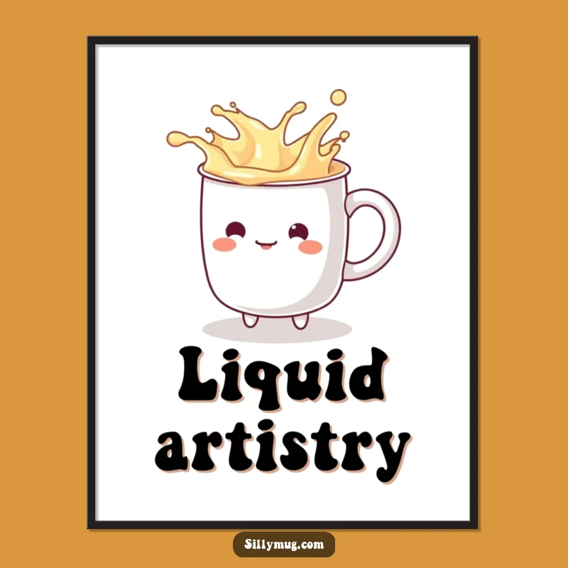 Funny Splashy Digital Art: Kawaii Mug Character Print, Instant Fun Decor