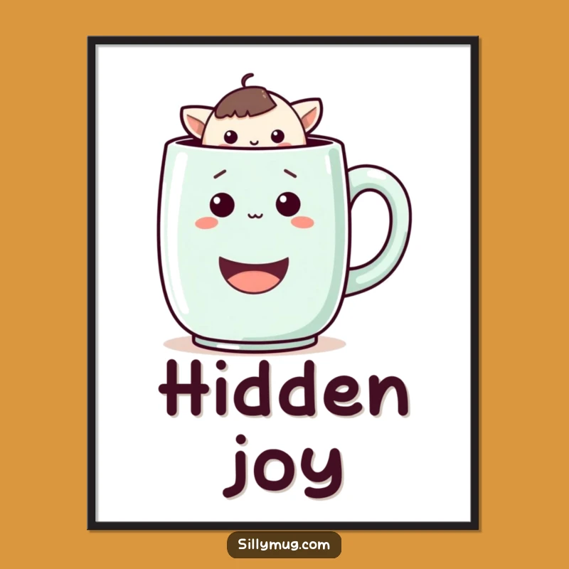 Funny Kawaii Mug Peek Digital Art: Instant Whimsy for Your Walls