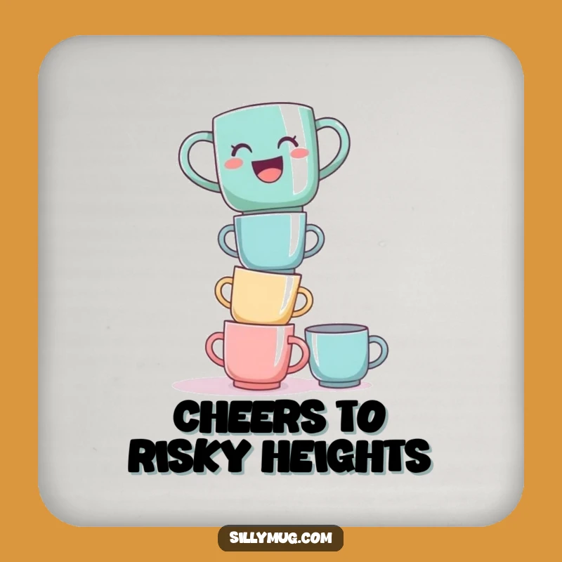 Funny Laughing Mug Tower Coaster - Protect Surfaces with Humorous Balance!