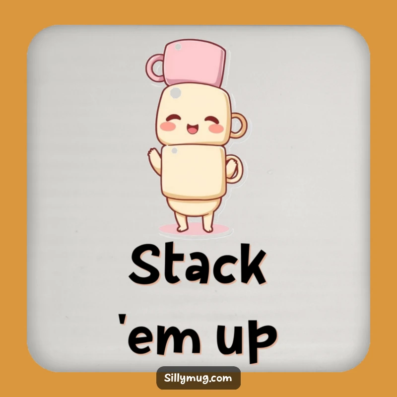 Funny Kawaii Mug Stack Coaster: Protect Surfaces with Humor