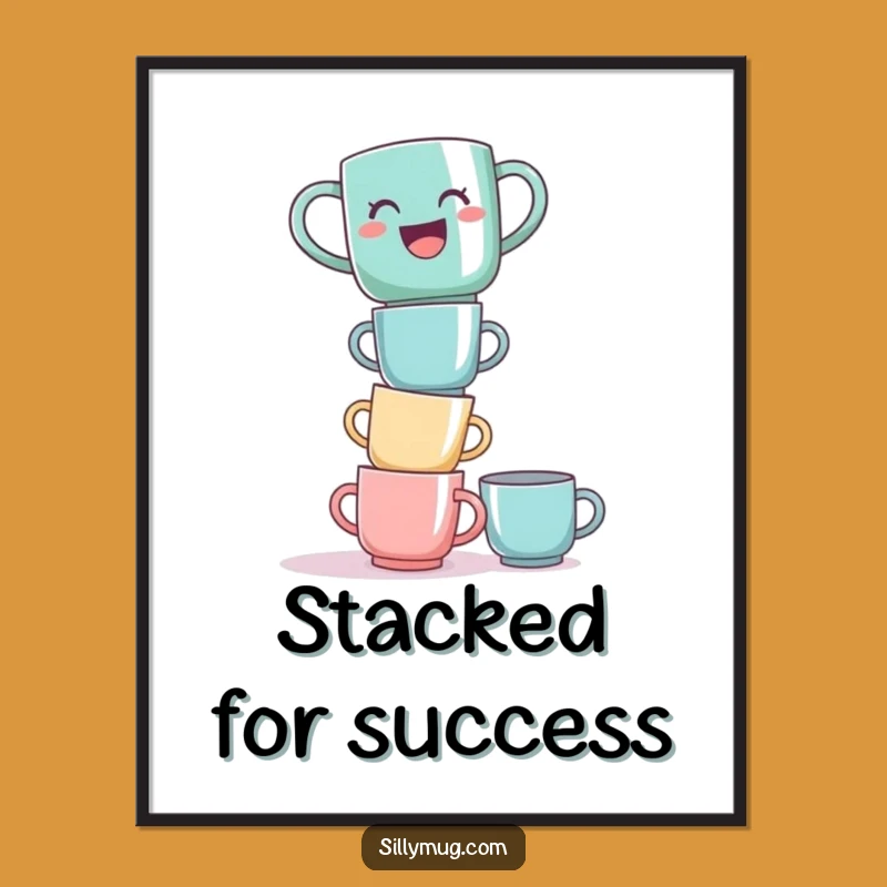 Funny Laughing Mug Tower Poster - Hilarious Wall Art for a Comedic Home!