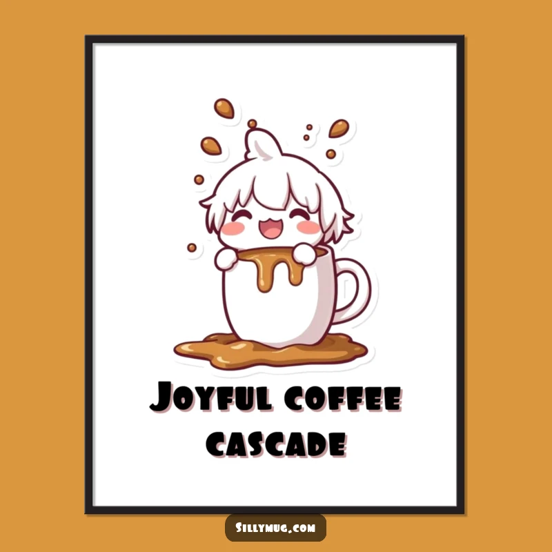 Funny Coffee Spill Poster: Joyful Overflowing Mug, Wall Art Gift