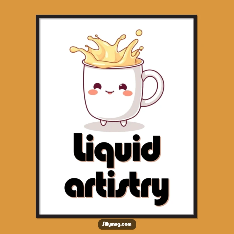 Funny Splashy Art: Kawaii Mug Character Print, Hilarious Wall Decor Gift