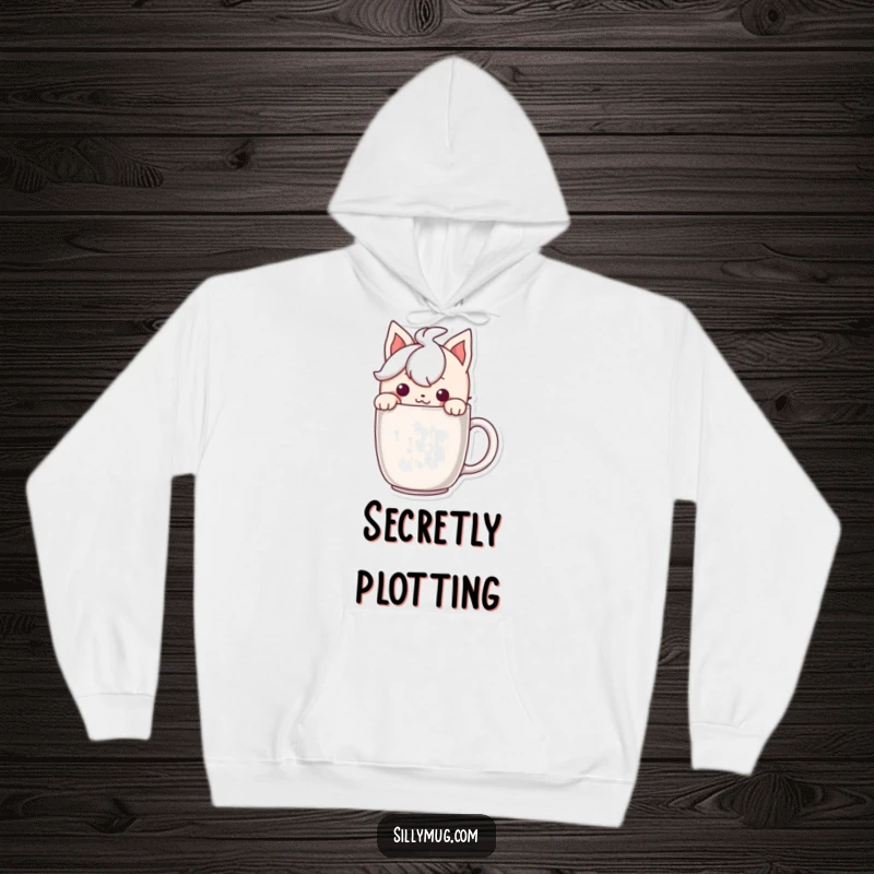 Funny hoodie featuring a character peeking mischievously over a mug's rim, perfect for cozy, playful vibes.