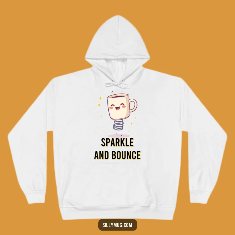 Cozy Funny Bouncing Mug Sparkle Hoodie - Stay Warm with Bouncy Vibes
