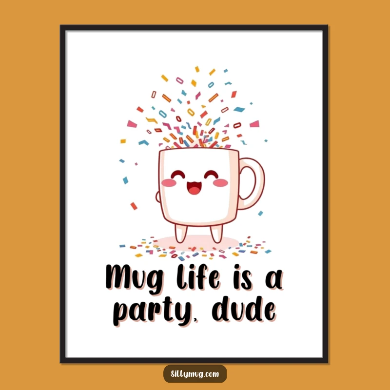 Free Printable Wall Art: Confetti Mug Excitement, Funny Downloadable Decor for Festive Spaces