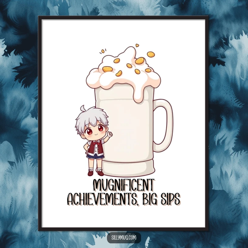 Funny Free Printable Wall Art: Character posing proudly with a giant overflowing mug, bold and humorous downloadable art, great DIY decor.