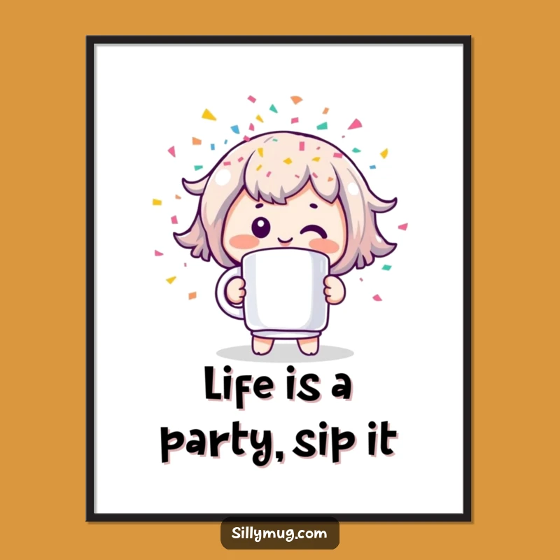 Funny Free Printable Wall Art: Kawaii Confetti Mug Party - Downloadable Home Decor