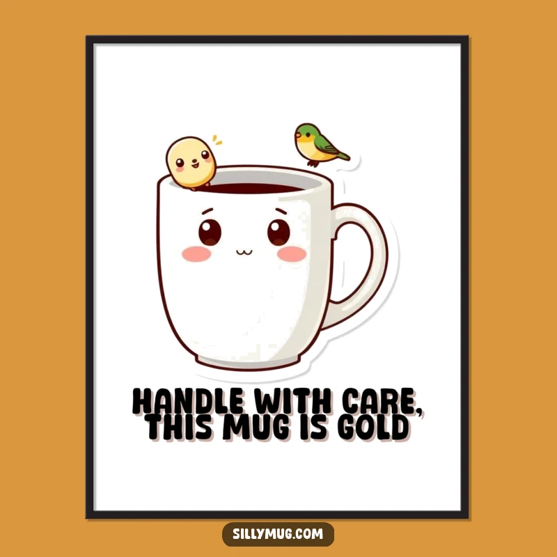 Funny Free Printable Wall Art: Kawaii Mug & Bird, Whimsical Downloadable Decor
