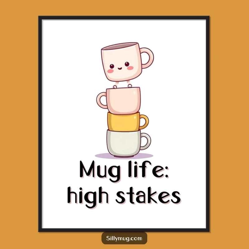 Funny Free Printable Wall Art: Kawaii Mug's Precarious Balancing Act