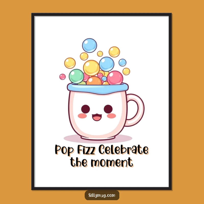 Funny Free Printable Wall Art: Surprised Kawaii Mug Bubbles - Cute Downloadable Decor