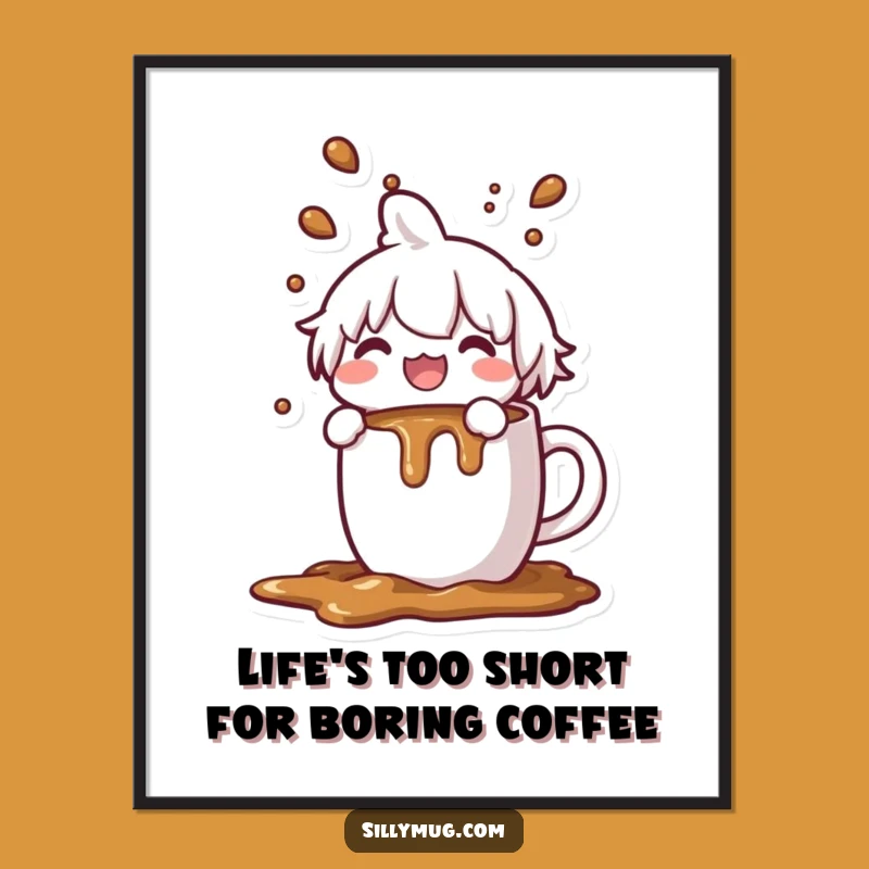 Spilled Coffee Kawaii Free Printable Wall Art - Funny Kitchen Decor