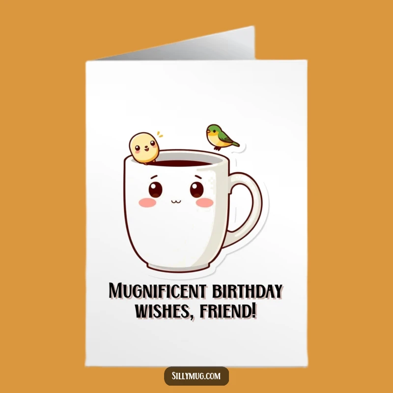 Free Printable Birthday Card: Cute Kawaii Mug & Bird, Hilarious Downloadable Gift