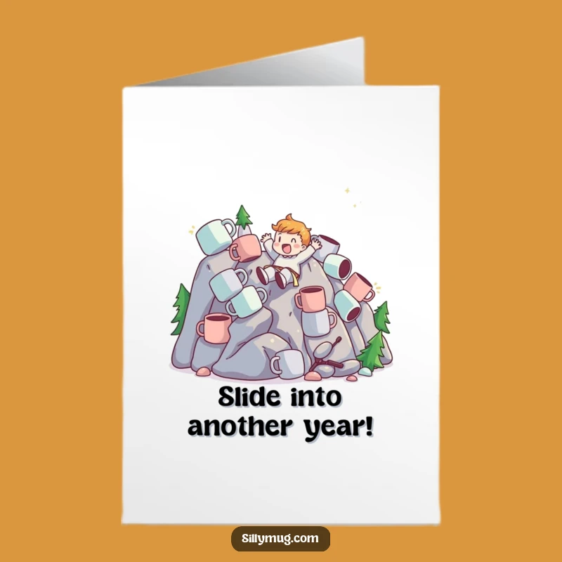Free Printable Birthday Card: Mug Mountain Joy Slide Funny Card