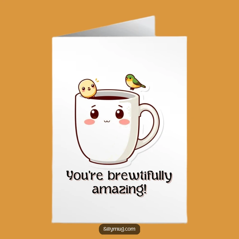 Free Printable Congratulations Card: Funny Kawaii Mug & Bird, Downloadable Celebration