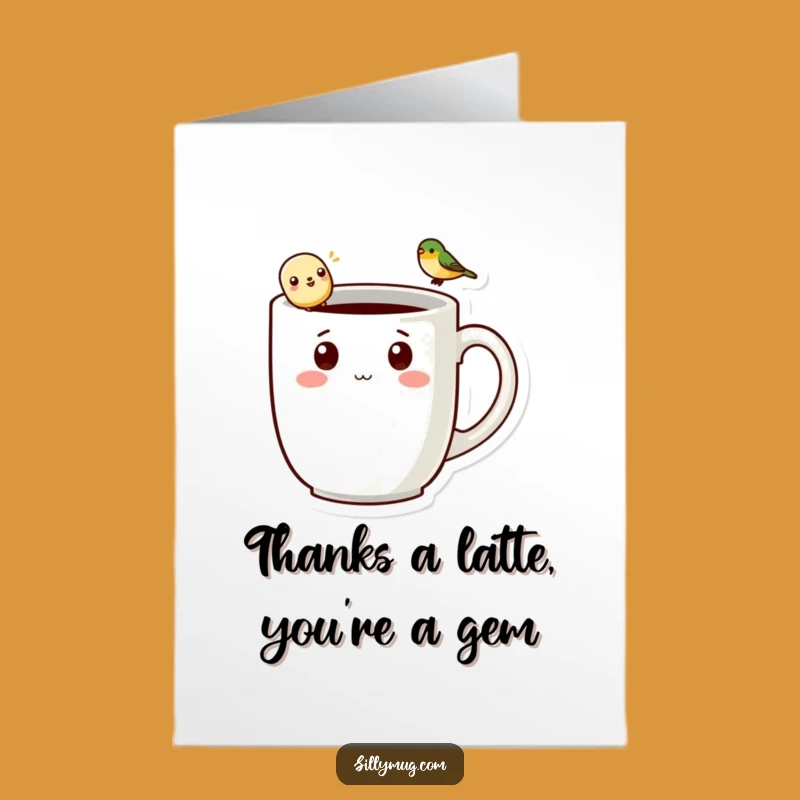 Free Printable Thank You Card: Cute Kawaii Mug & Bird, Heartfelt Downloadable