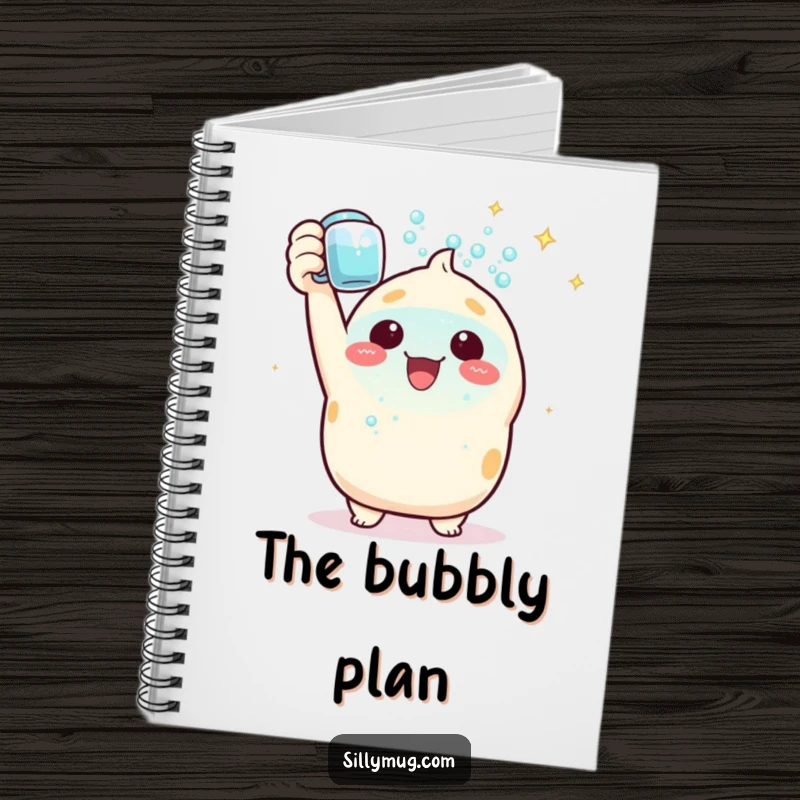 Funny Notebook: A triumphant Kawaii character raises a mug filled with sparkling bubbles, ready to document accomplishments and ideas.