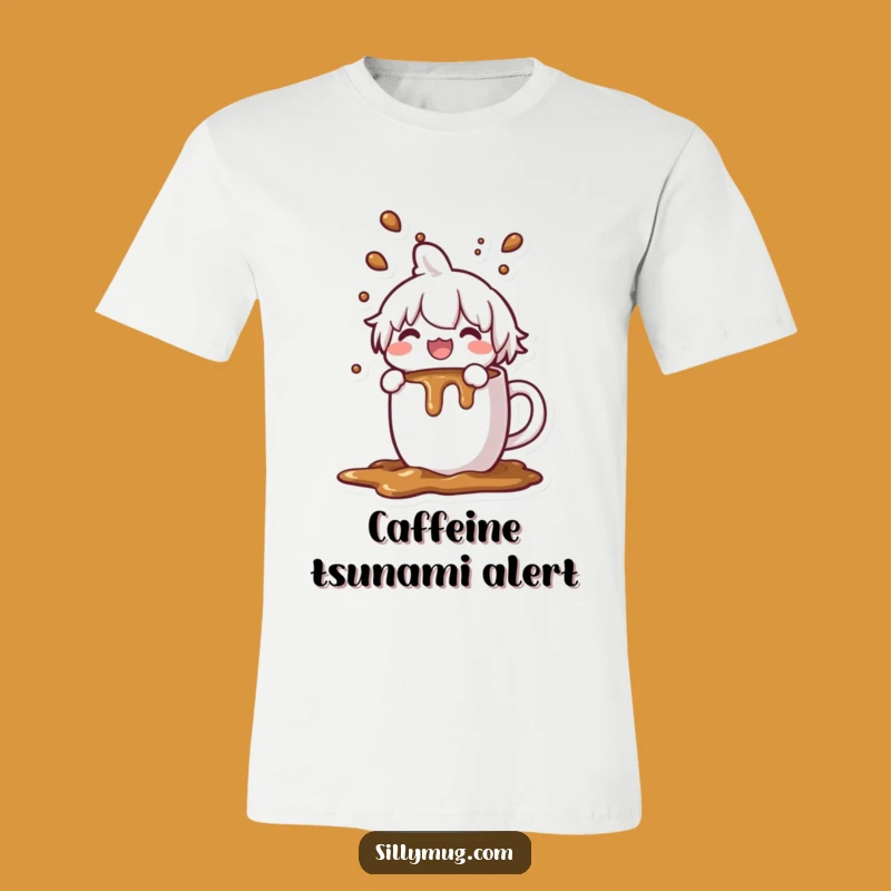 Funny Coffee Lover T-Shirt: Joyful Spill, Overflowing Mug Humor, Gift