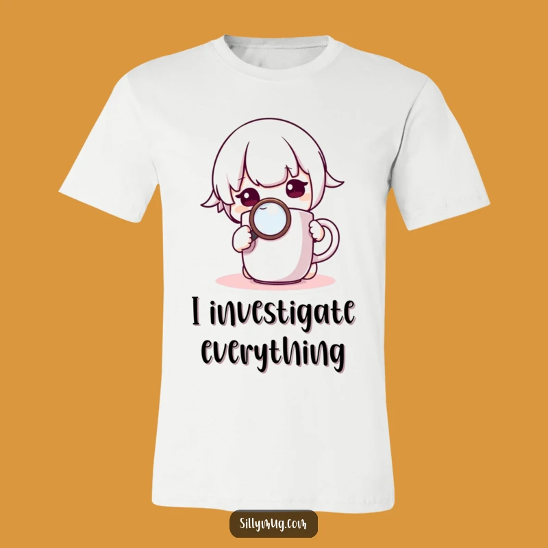 Funny Kawaii T-Shirt: Curious Character Magnifying Mug, Unique Humorous Gift