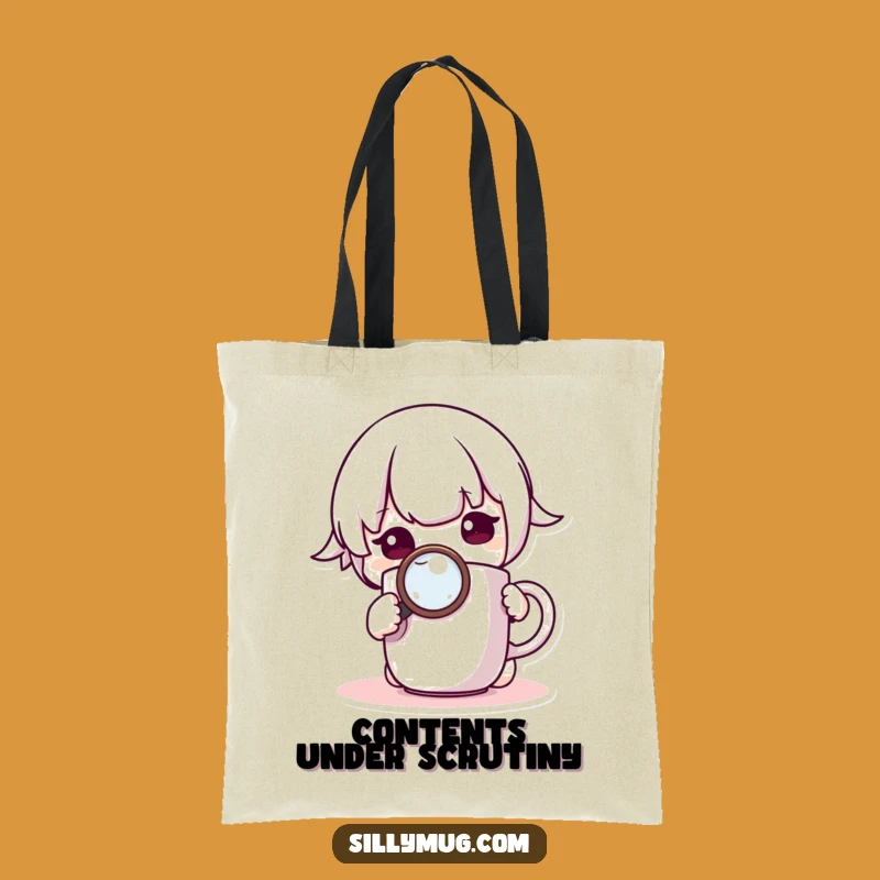 Funny Kawaii Tote Bag: Curious Character Mug Inspection - Practical & Humorous Gift