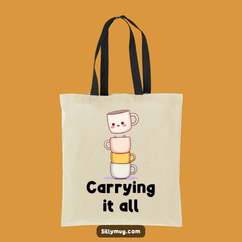 Funny Kawaii Mug Balance Tote Bag: Carry Your Treasures (Carefully!)